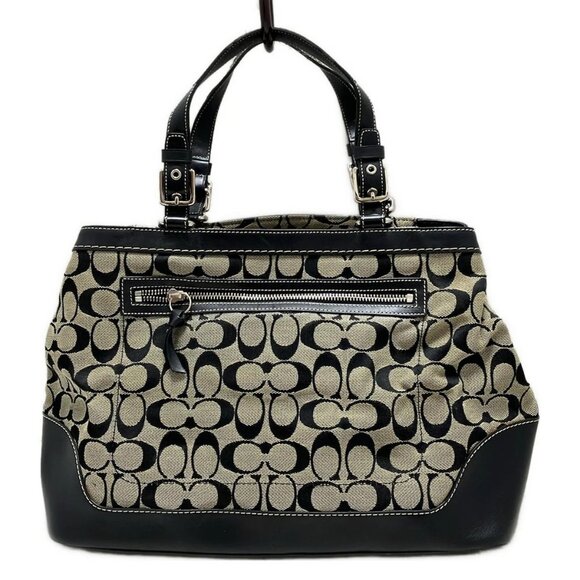 Auth COACH Signature Carryall Tote 7052 Cream Black Jacquard Leather - Tote Bag - Picture 10 of 12